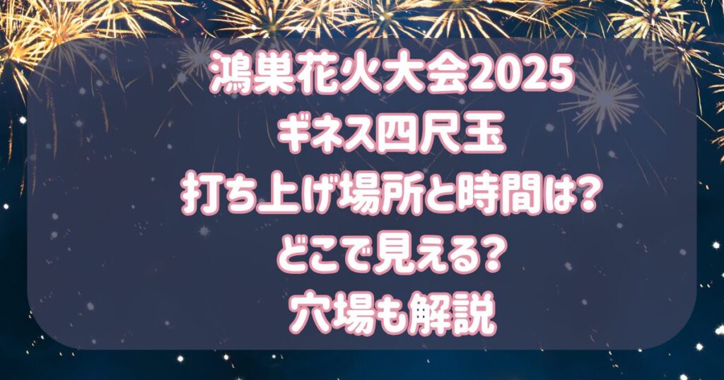 鴻巣花火大会2025 ギネス四尺玉 打ち上げ場所と時間は？ どこで見える？ 穴場も解説