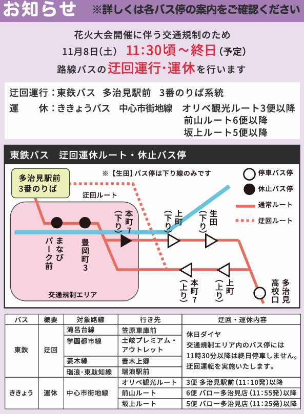 バスう回ルートおよび休止案内