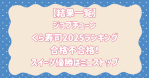 【結果一覧】ジョブチューンくら寿司2025ランキング合格不合格！スイーツ優勝はミニストップ