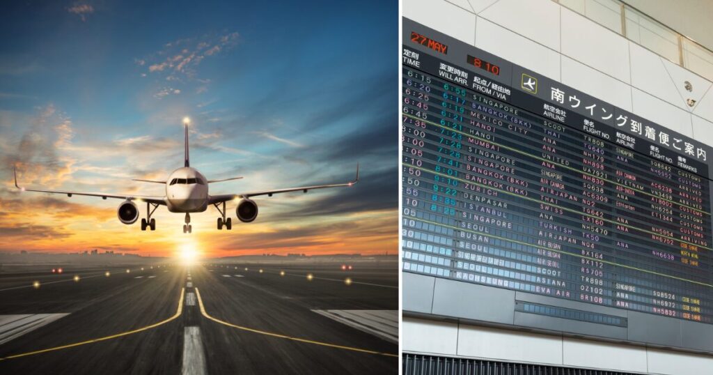 飛行機着陸と掲示板