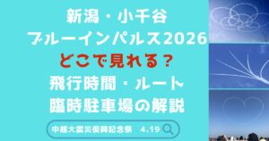 新潟・小千谷 ブルーインパルス2026 どこで見れる？ 飛行時間・ルート 臨時駐車場の解説