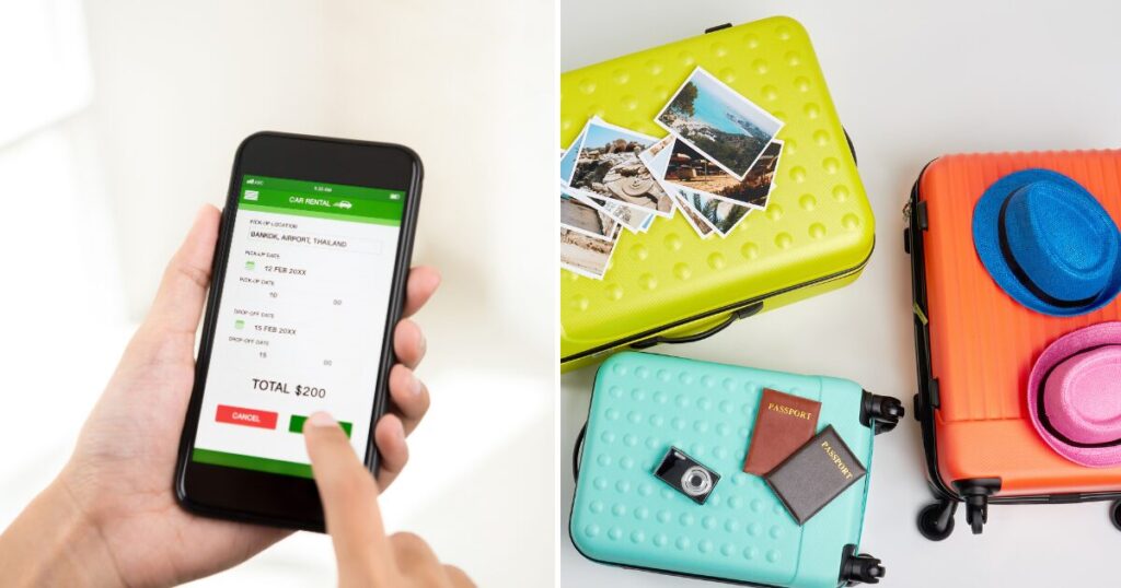 スマホで予約をする画面とスーツケース
