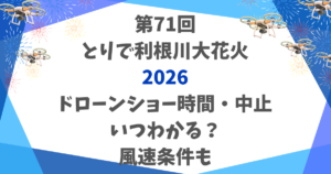 とりで利根川大花火2026ドローンショー時間・中止いつわかる?風速条件も
