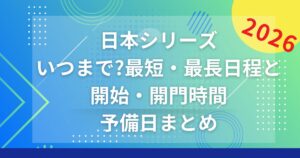 日本シリーズ2026いつまで?最短・最長日程と開始・開門時間、予備日まとめ